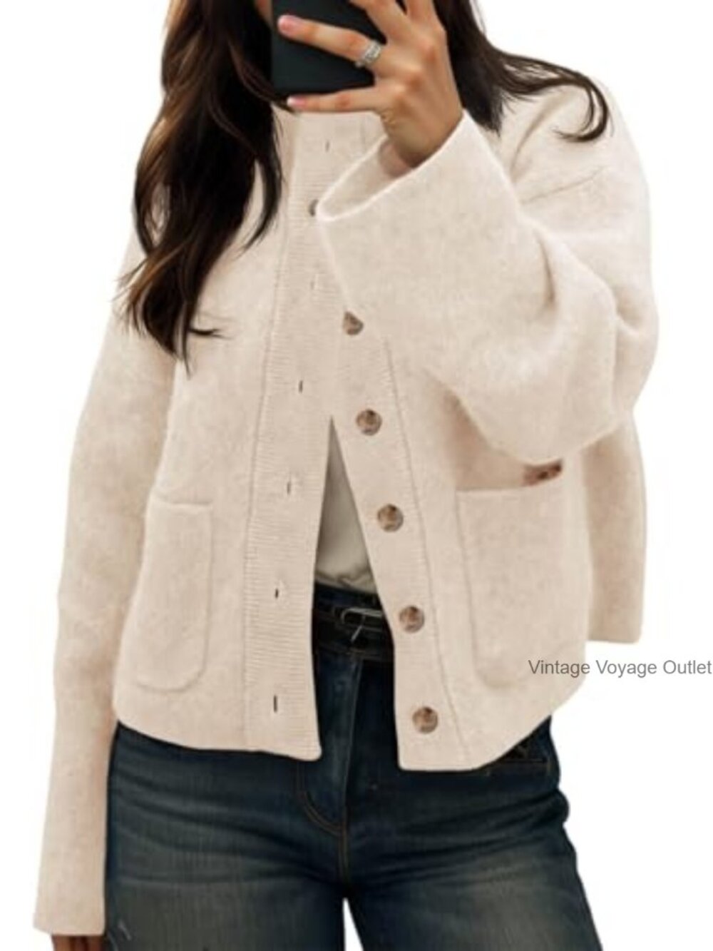 Chunky Knit Button Down Cardigan Sweater with Pockets Long Sleeve